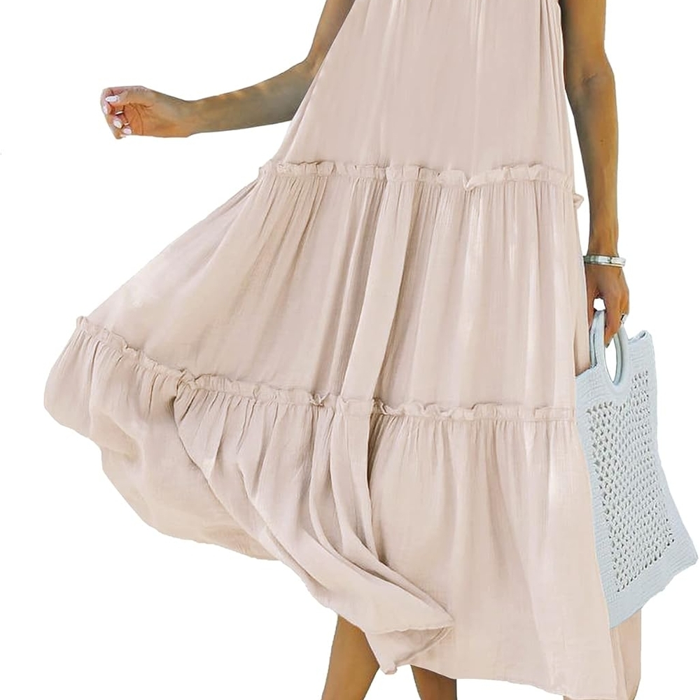 Light Blush Tiered Midi Dress - Women